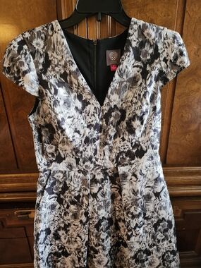Floral Jacquard V-Neck Dress in Black and White